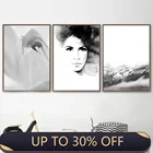 Настенная картина с изображением девушек, цветов, гор, в скандинавском стиле черного и белого цвета, настенные картины для гостиной