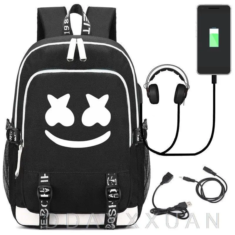 Рюкзак DJ Marshmello для подростков светящийся школьный ранец с USB-зарядкой мальчиков и