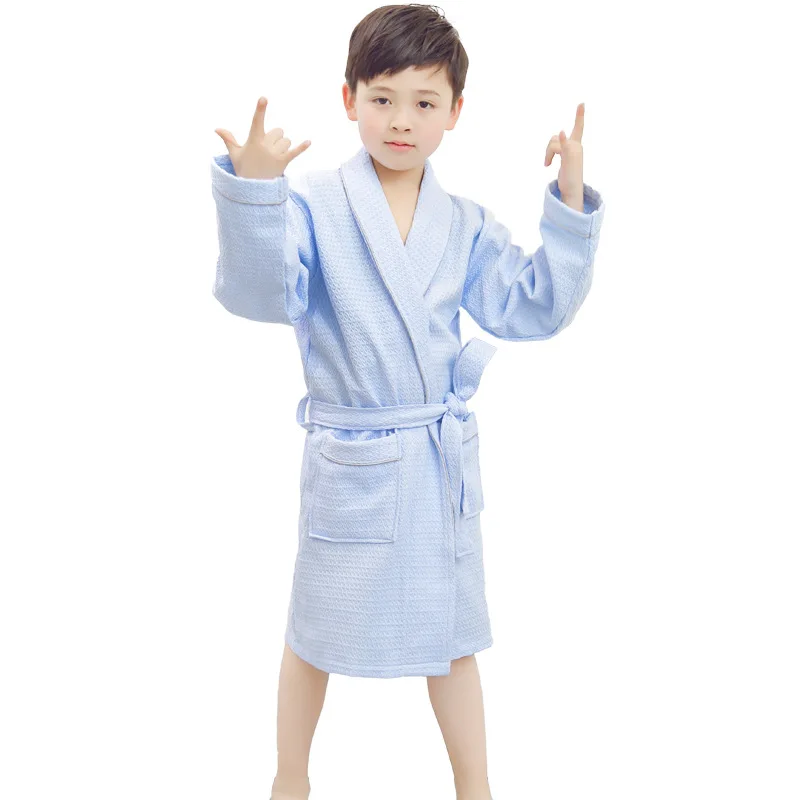 

Pure Cotton Rhombus Waffle CHILDREN'S Bathrobes Hooded Big Boy Men and Women Swimming Bathrobe Pajamas