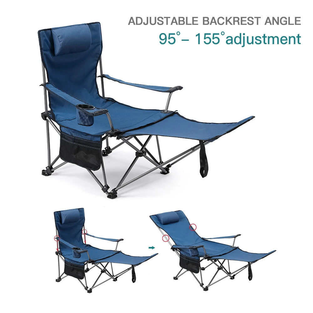 구매 2 In 1 접이식 캠핑 의자 캠핑 낚시 비치 피크닉을위한 이동식 발판이있는 휴대용 조절 식 리클 라이닝 라운지 의자