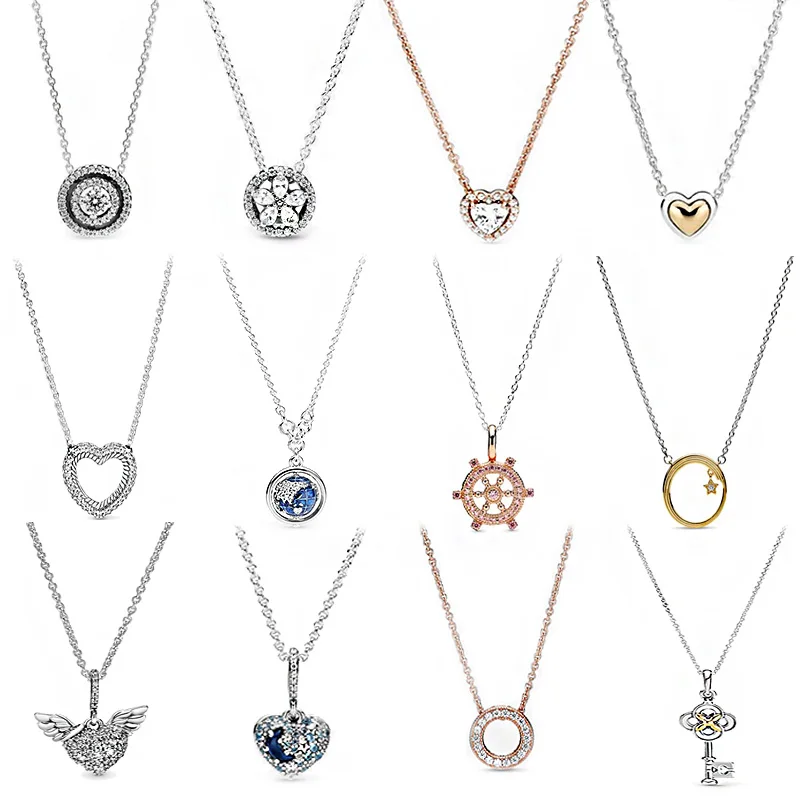 

Trendy 2021 925 Sterling Silver Rose Golde Swirl Wishbone Heart Collier Necklace For Women Brand Original Necklace Jewelry Gift