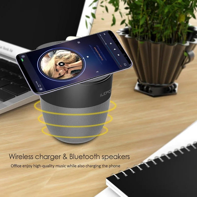 Беспроводное зарядное устройство 3 в 1 QI для iPhone Samsung Smart Bluetooth динамик 1800 мАч