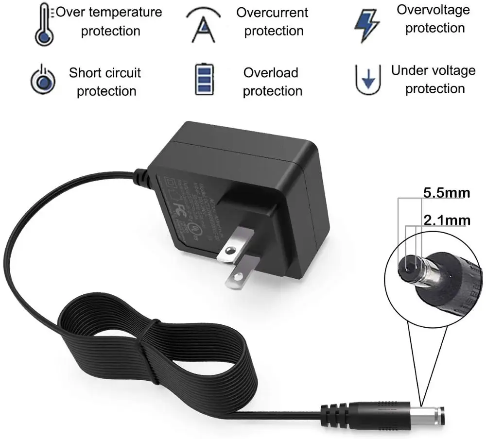 

AC 100-240V 50/60Hz to DC 5V 2A 2000MA 5FT Power Adapter Fit for TV Box5.5mmx2.1mm Charger Supply Cord
