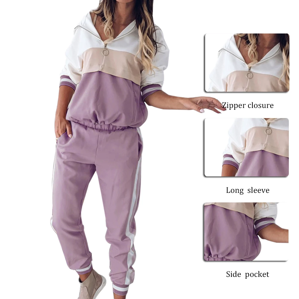 Женские повседневные комплекты одежды для тренировок 2020 Лоскутная Толстовка с