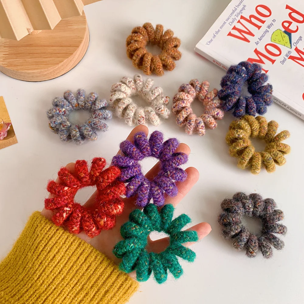 

Women Fleece Cloth Telephone Wire Rubber Bands Stretchy Colors Non-mark Spiral Coil Ropes Solid Hair Ties