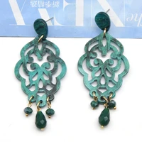 vintage laser cut hollow out acrylic and crystal beads dangle drop earrings for women