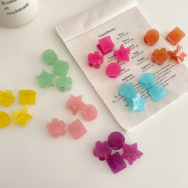 

4Pcs/Set Summer Candy Color Colorful Star Bead Shaped Hair Claws For Women Popular Small Hair Clip Hair Stick Accessories