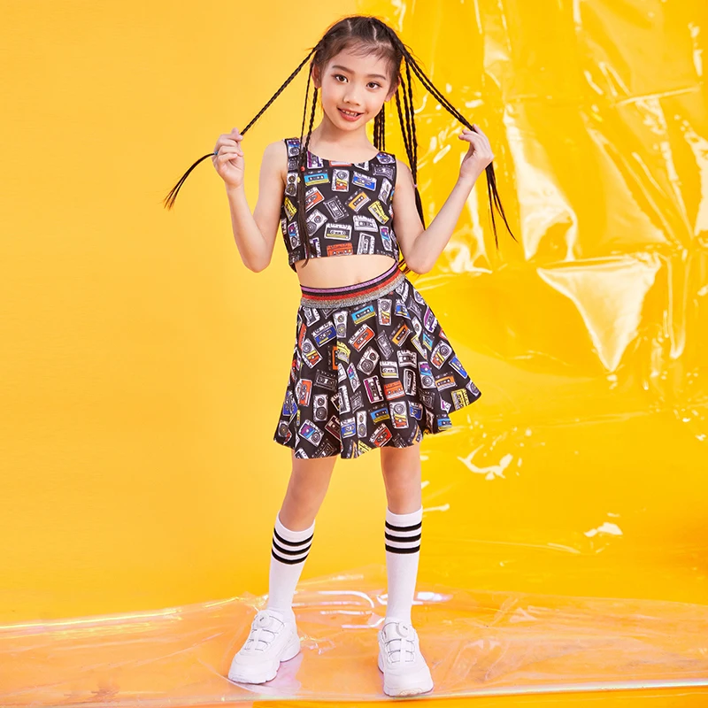 2021 Новый джаз танец костюм для детей в стиле хип-хоп Детский топ и юбка девочек