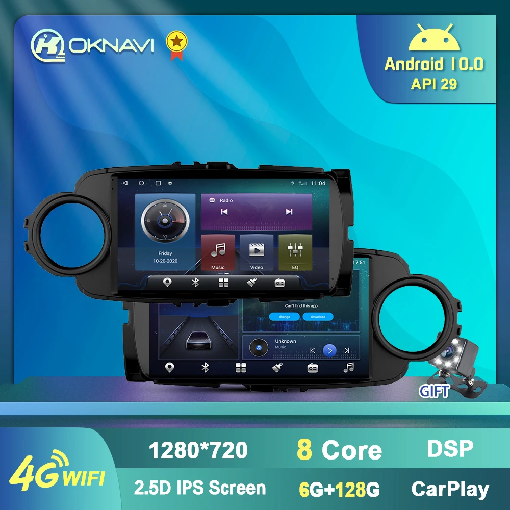 Автомобильный радиоприемник 6 + 128G Android 10 для Toyota Yaris 2012 2017GPS навигация DSP BT USB Carplay 4G