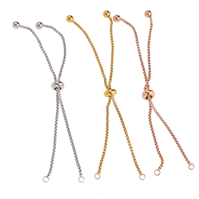 

3pcs Stainless Steel Adjustable Slider Chain with 2 Loops for Jewelry Making Bracelet Connectors Pendants Accessories Findings