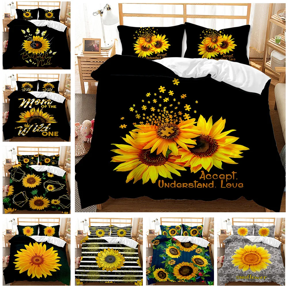 

Ultra Soft Sunflowers Printed Microfiber Queen Duvet Cover Set 2/3 Pieces Comforter Cover Set With Zipper Closure Pillowcase