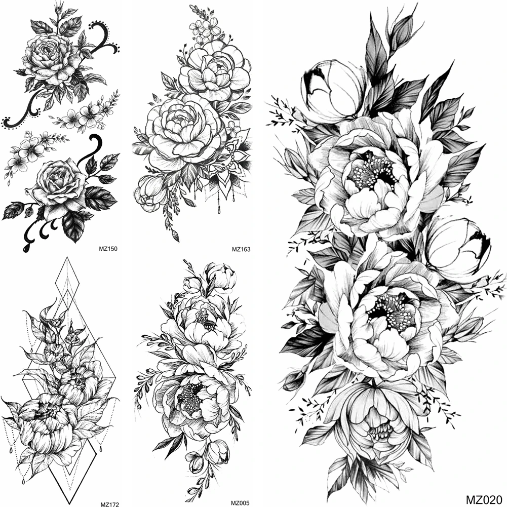 

Fashion Flower Temporary Tattoo Sticker Fake Jewelry Black Beautiful Rose Tatoo For Women Girl Body Art Painting Arm Wasit Tatoo