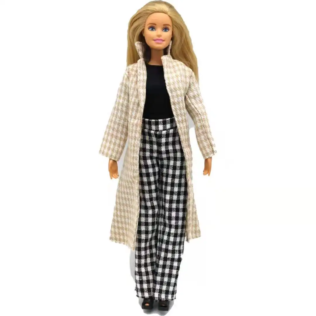 

1/6 BJD Doll Clothes Brown Houndstooth Plaided Parka Winter Coat Jacket for Barbie Dress Outfits 11.5" Dolls Accessories Kid Toy