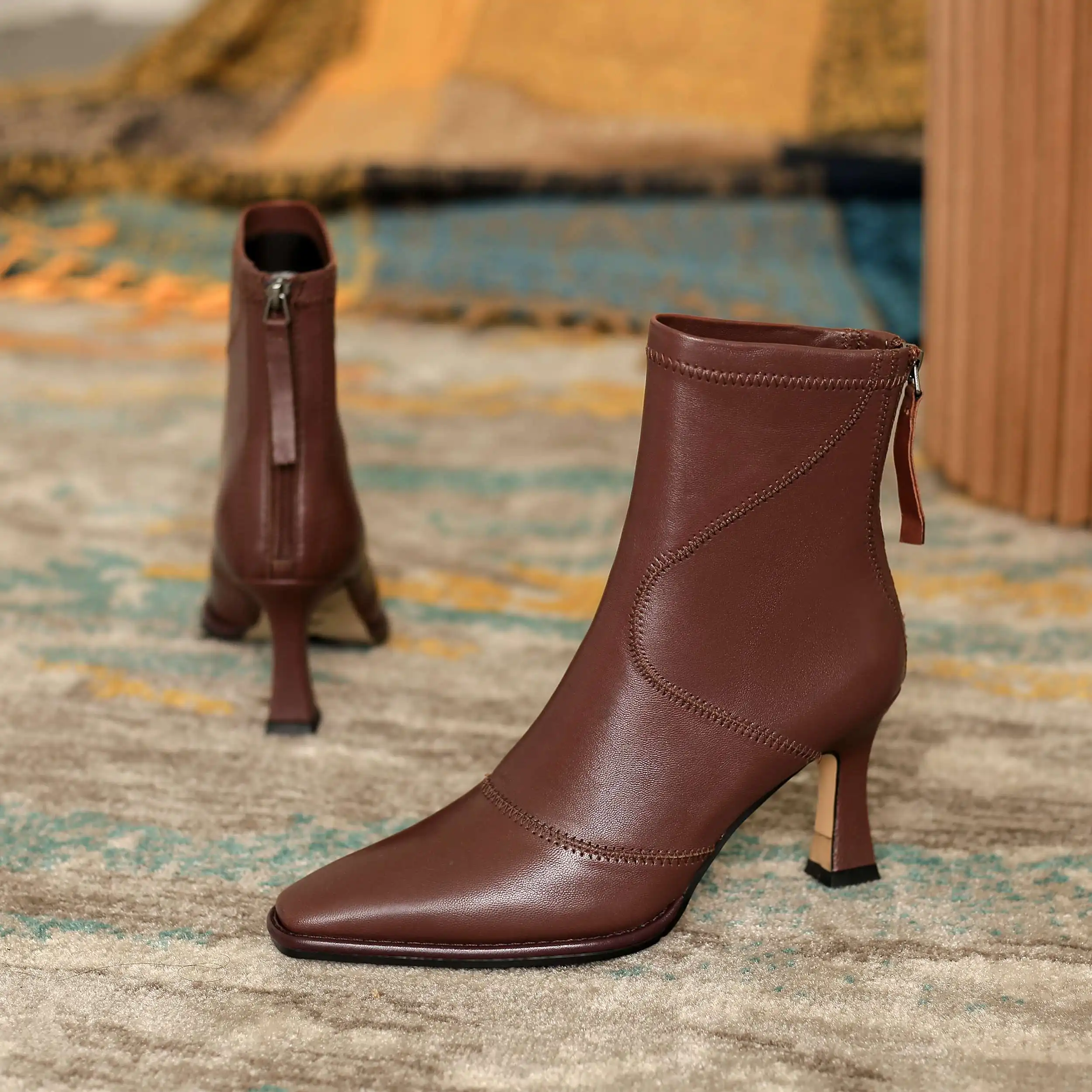 

Krazing pot natural leather small square toe high heel hot sale winter shoes keep warm office lady daily wear ankle boots L43
