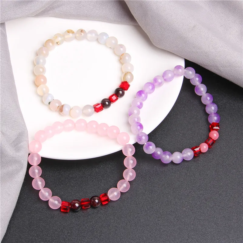 Розовый кварцевый камень браслет Femme натуральные браслеты с бусинами из камня