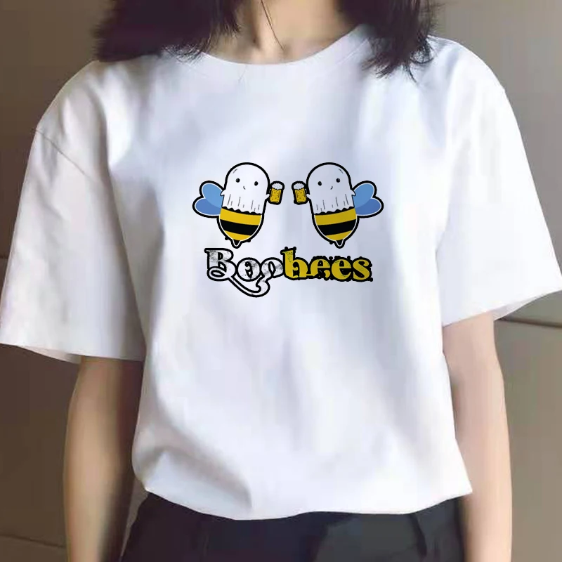 

2021 Plus Size Women T Shirt Lovely BOO BEES Printed Shirts O Neck Short Sleeve Tees Summer T-Shirt Women TShirt Interesting Top