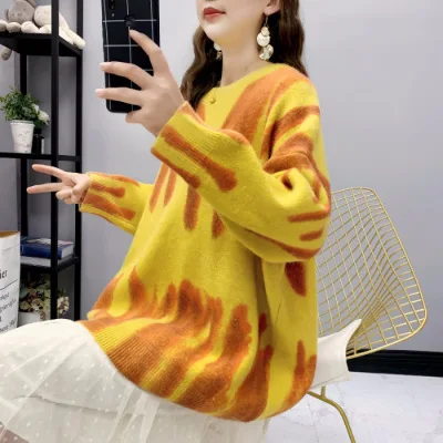 

20200 New Punk Autumn Sweater Women Vintage Tie Dye Knitted Basic o neck Sweater Loose Warm Streetwear Female Pullovers Tops