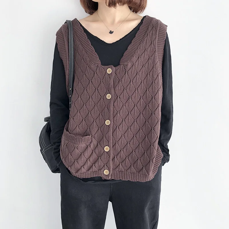 Модный женский Трикотажный жилет с v-образным вырезом свободный однобортный