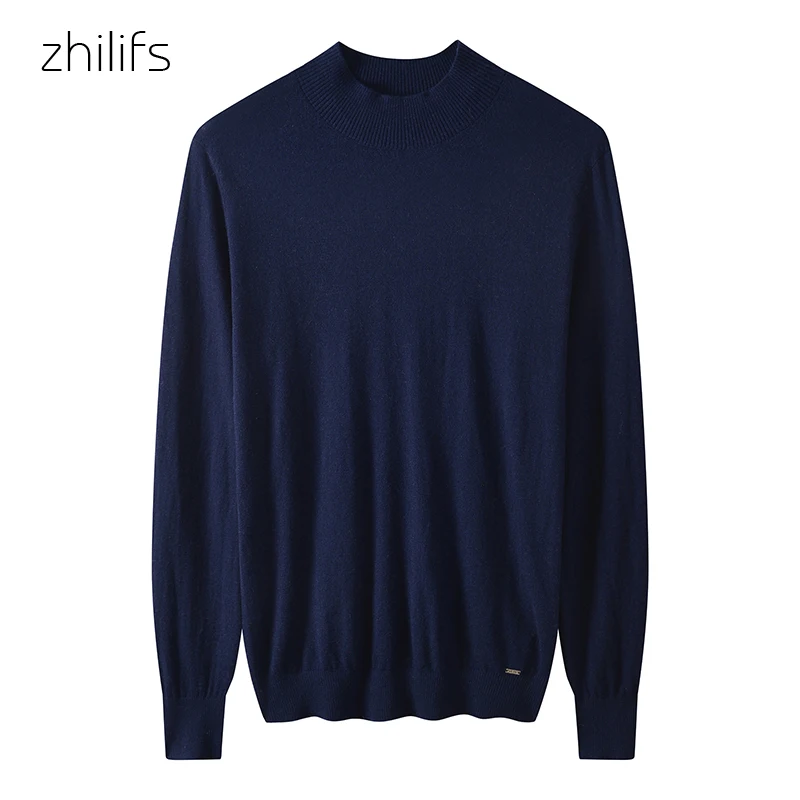 High quality 2021 Spring and Autumn sweater Men Mock Neck  long-sleeved sweaters 16 needle Superfine Merino wool Knitted Tees