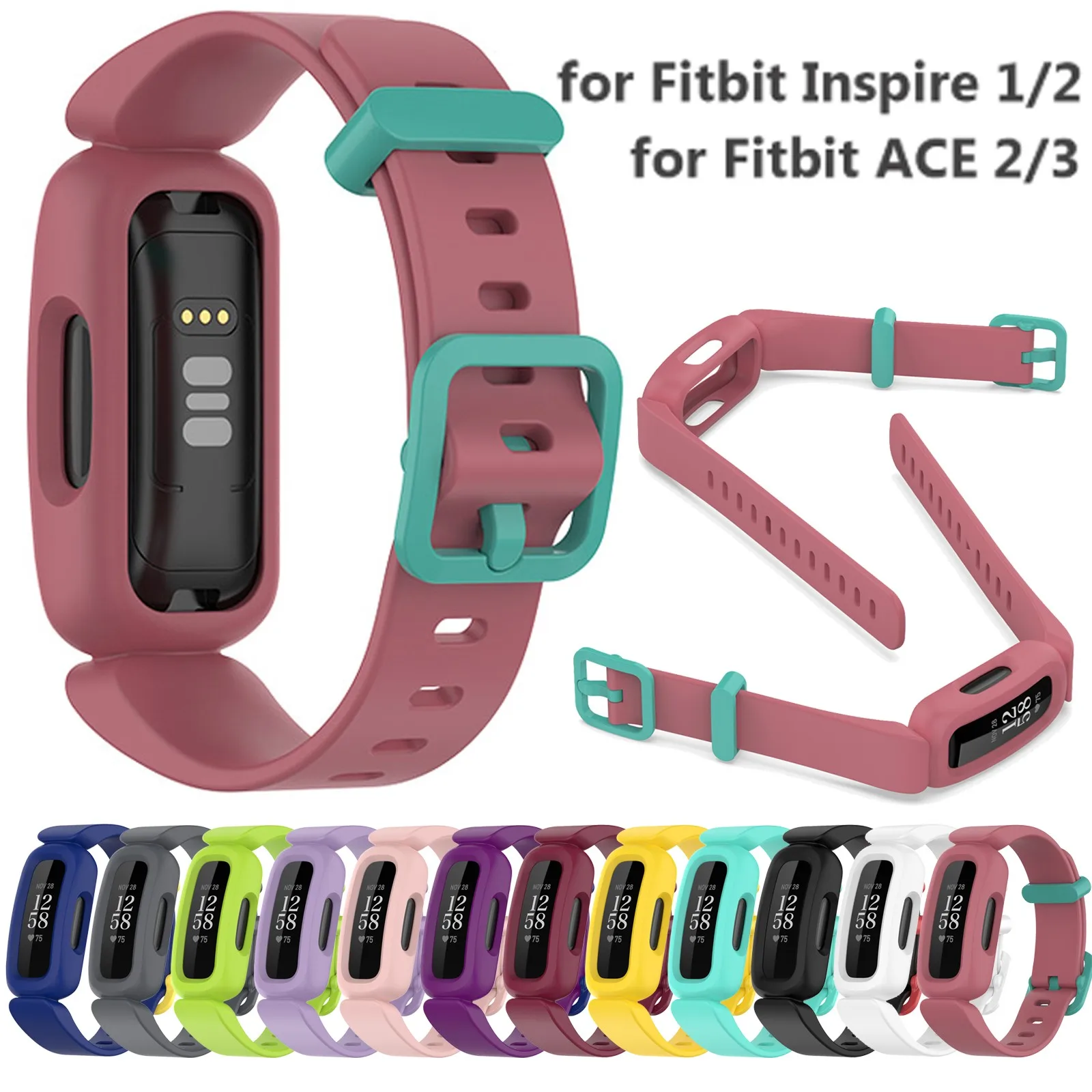 

Silicone Strap For Fitbit Inspire 1 / 2 / ACE 2/ 3 Watchband Silica Gel Bracelet Wristband Straps Replacement Bands Adjustable