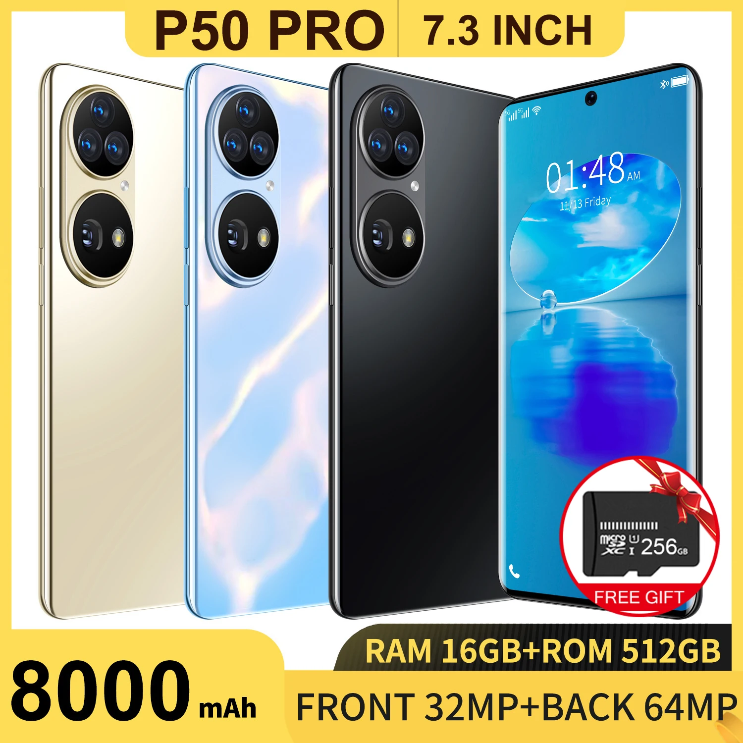Tel&eacute;fono Inteligente 5G de 2022 pulgadas, dispositivo con videollamada, compatible con Huawei P50 Pro, 16 + 7,3 GB, Vivo, Samsung y Xiaomi, 512-0
