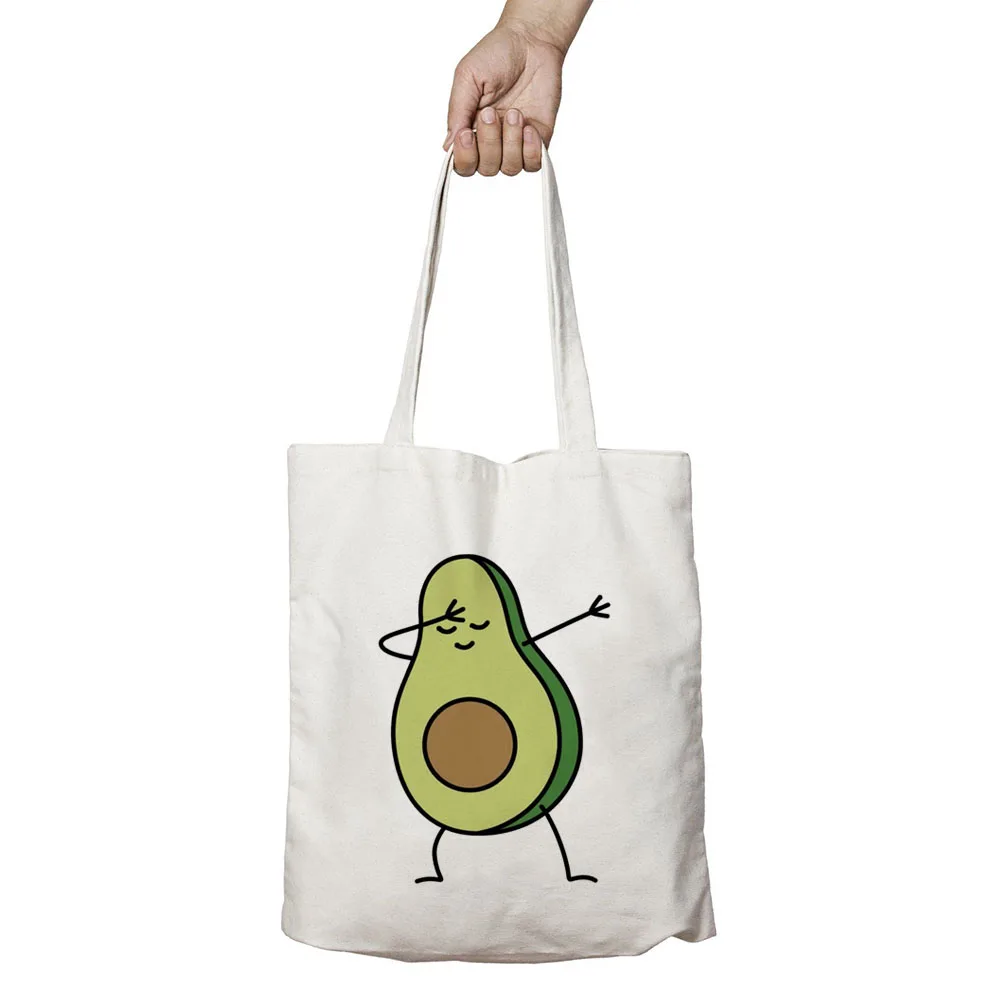 

Холщовая многоразовая женская сумка для покупок с мультипликационным принтом авокадо, модный дорожный тоут на плечо в стиле Харадзюку