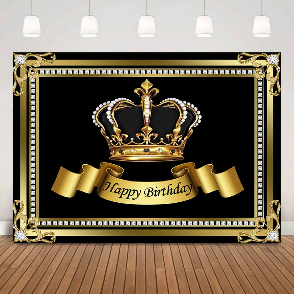 

Фон для фотосъемки с изображением Королевского мальчика на день рождения Черная Корона блестящие бриллианты украшения малыша принца день ...