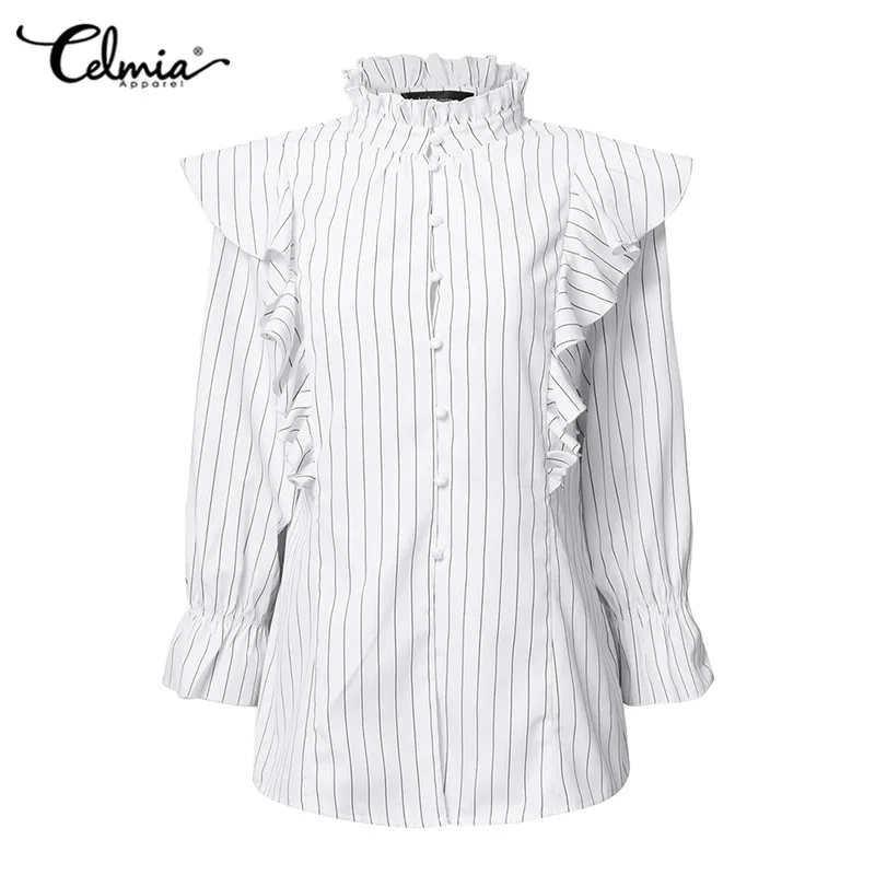 Женские блузки с оборками Celmia повседневные свободные офисные Блузы длинным
