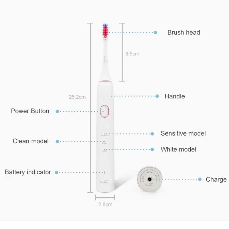 Kiwibird – brosse à dents K3 sonique, poils DuPont, électrique, 40000VPM, étanche, nettoyage des dents sensibles