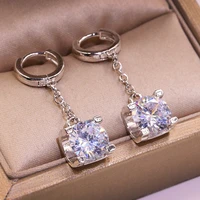 cute silver color rose gold long drop earrings big bling zircon stone women fashion jewelry long chain earrings korean earrings
