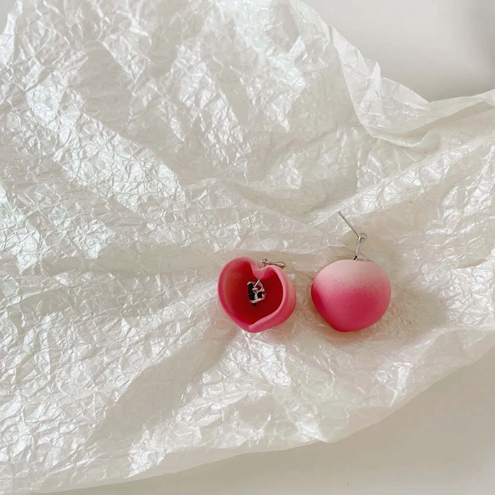 

New Korean Sweet Pink Peach Earrings Temperament Crystal Love Earrings Women's Jewelry