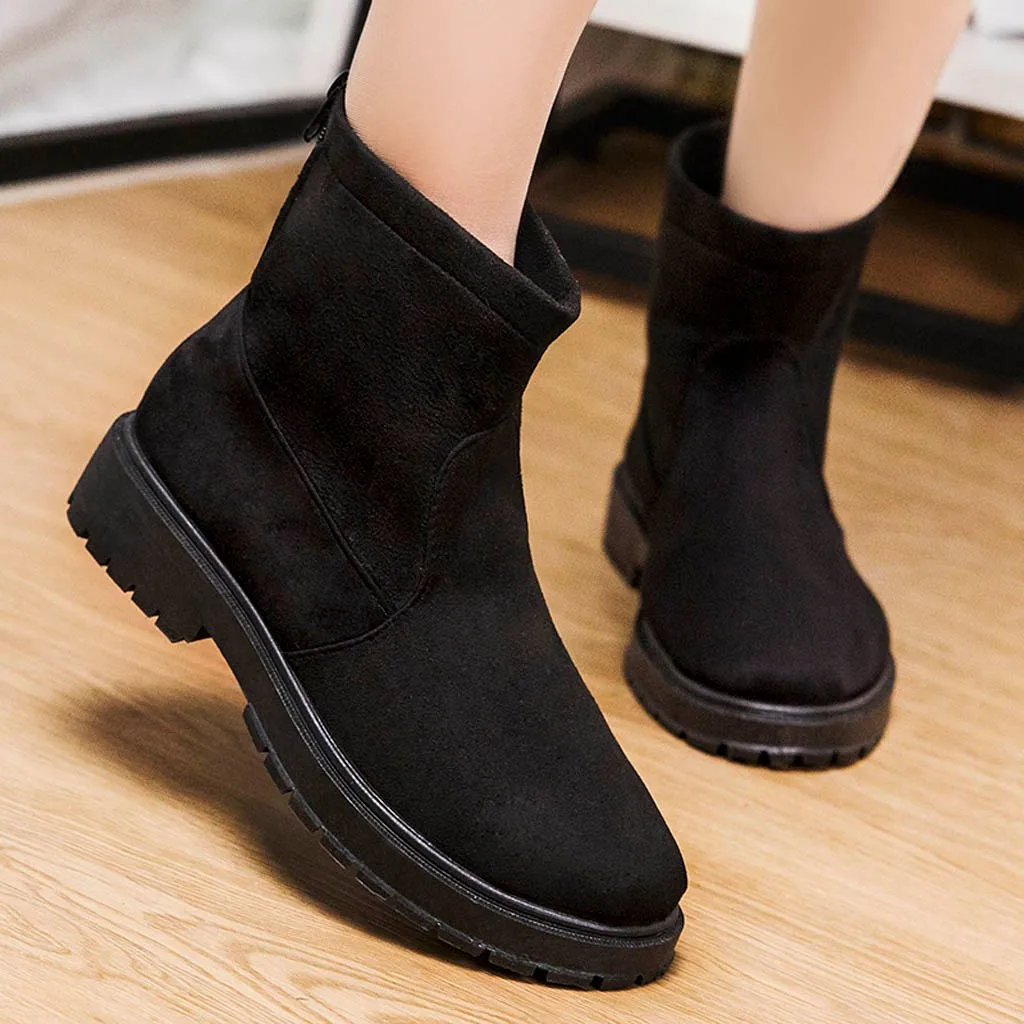 Женские ботильоны сезон осень зима хлопковая обувь без застежки замшевые теплые