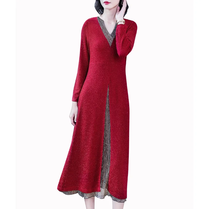 M 5XL новое платье из искусственного материала 2 предмета женское осенне зимнее