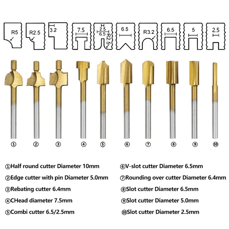 10 шт. 3 мм титановые фрезы из быстрорежущей стали для резки древесины