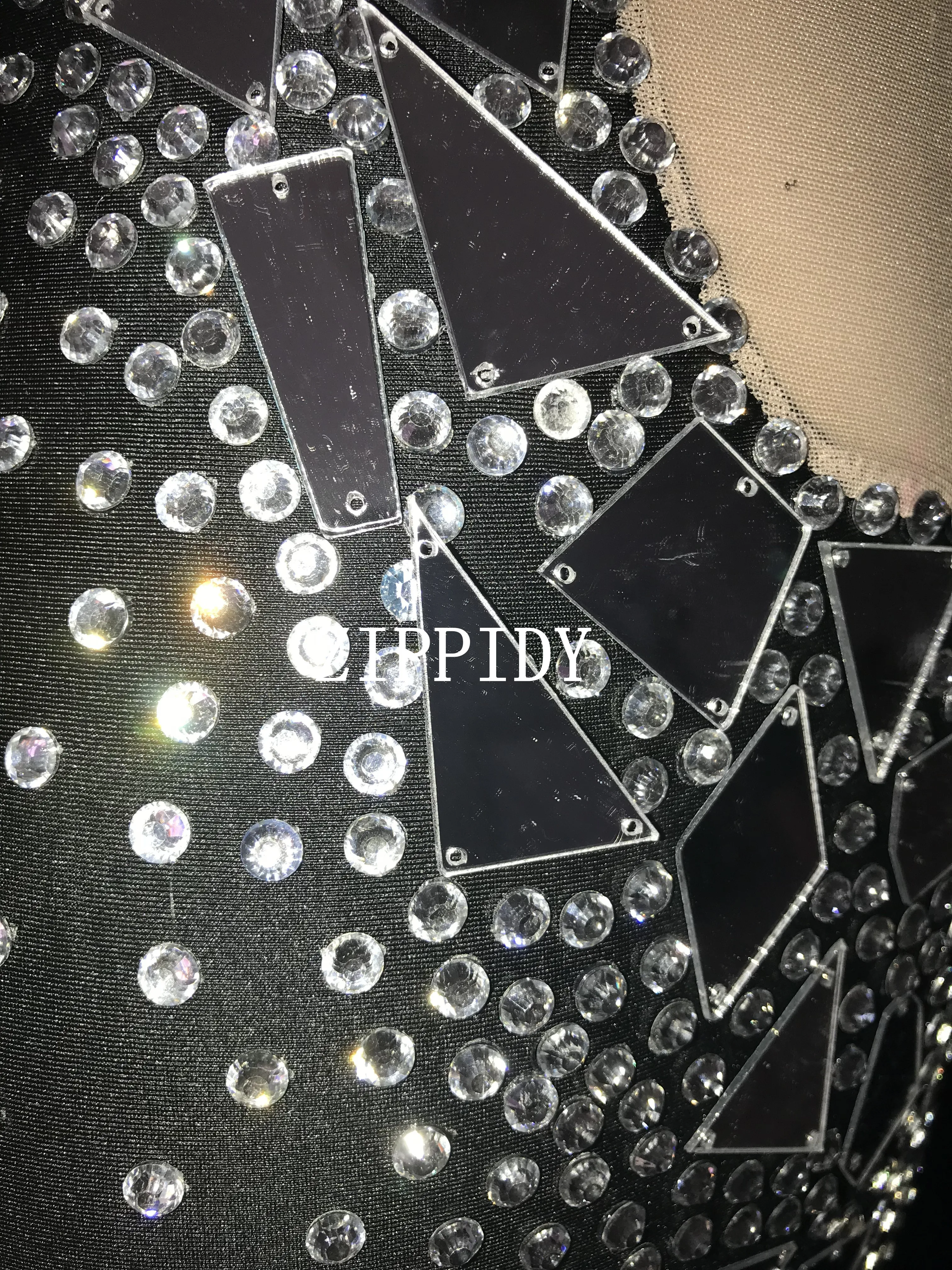 Flashing Silver Mirrors Rhinestones Dress Birthday Celebrate Black Shining Stage Latin DRESS Evening Bar Singer Dancer Show Outfit
