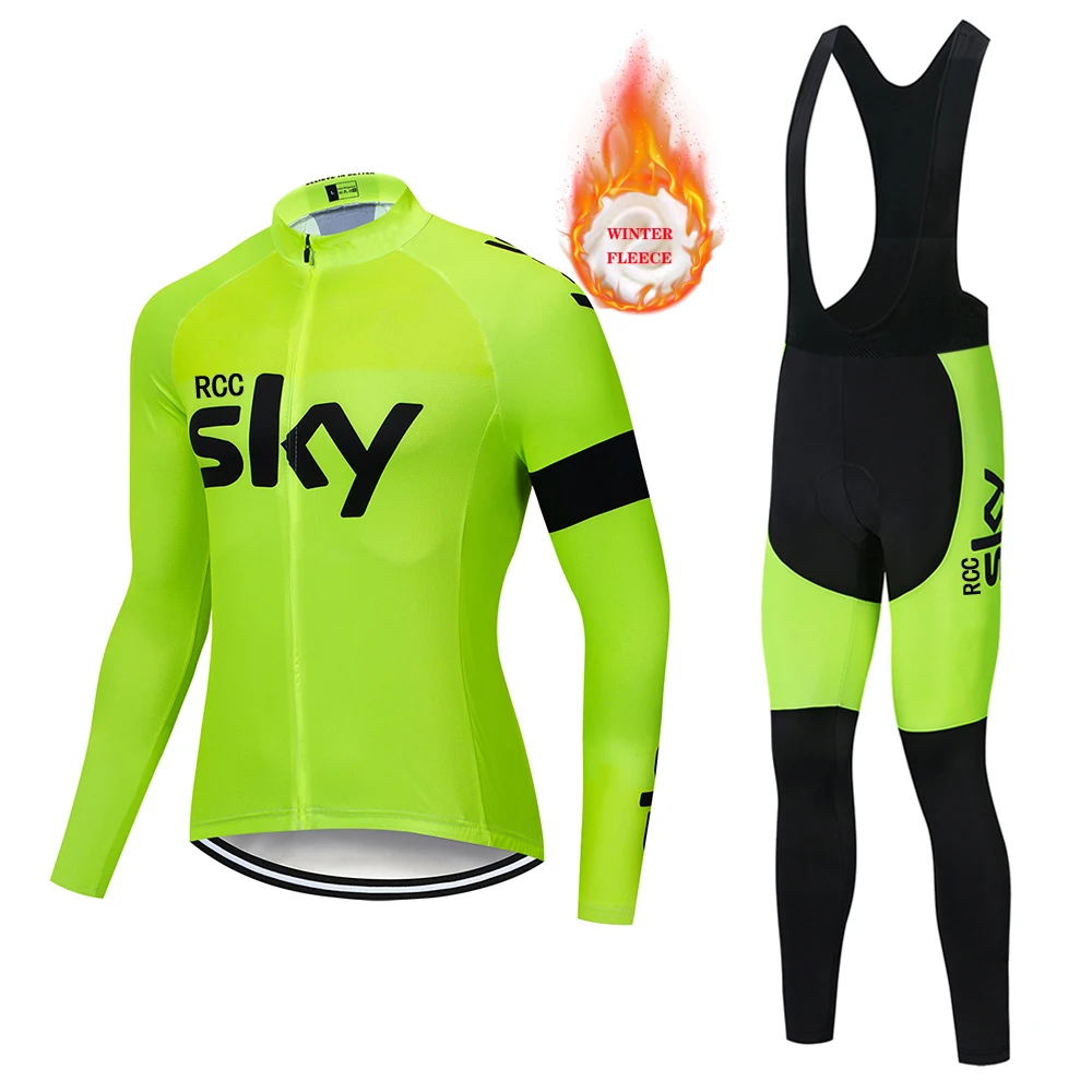 

RCC SKY 2021 deceuninck Winter Thermal Fleece Cycling Clothes Men Long Sleeve Jersey Suit Warm Bike MTB Clothing Bib Pants Set