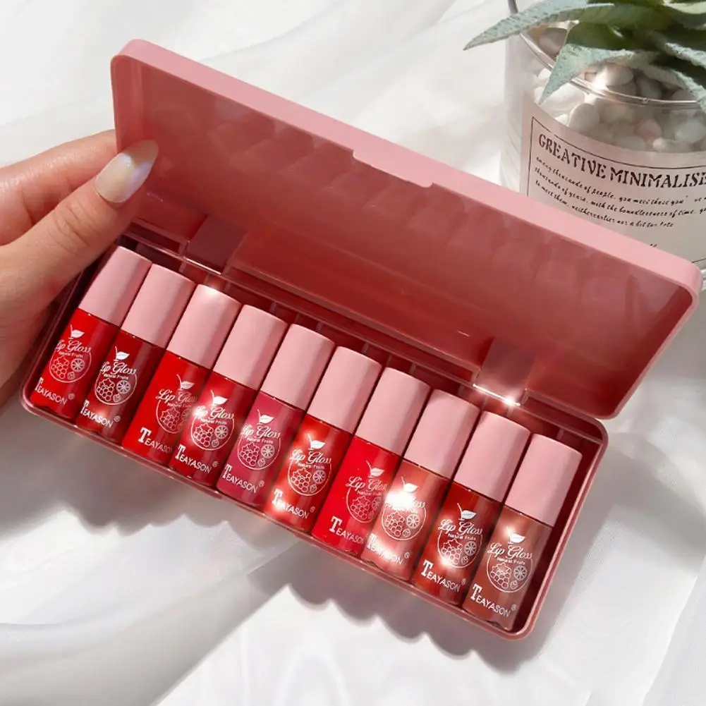 

10 Pink Set Boxes, Pearlescent Lip Gloss Moisturizing And Lasting Moisturizing Cute Girl Essential Lipstick