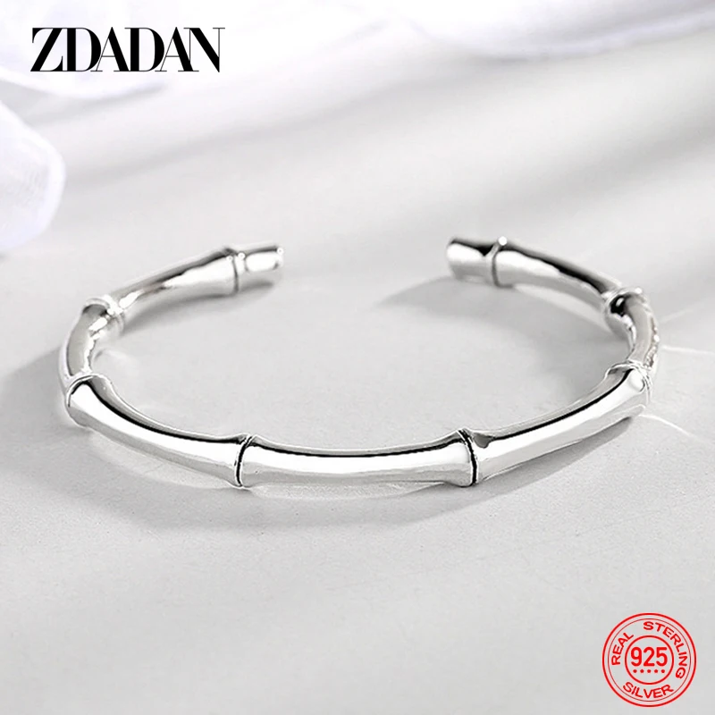 

ZDADAN 925 Sterling Silver 5MM Open Adjustable Bamboo Bangle & Bracelet For Women Fashion Wedding Jewelry Gift