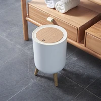 nordic style garbage container trash can press lid bathroom powder room bedroom toilet office countertop imitation wood grain