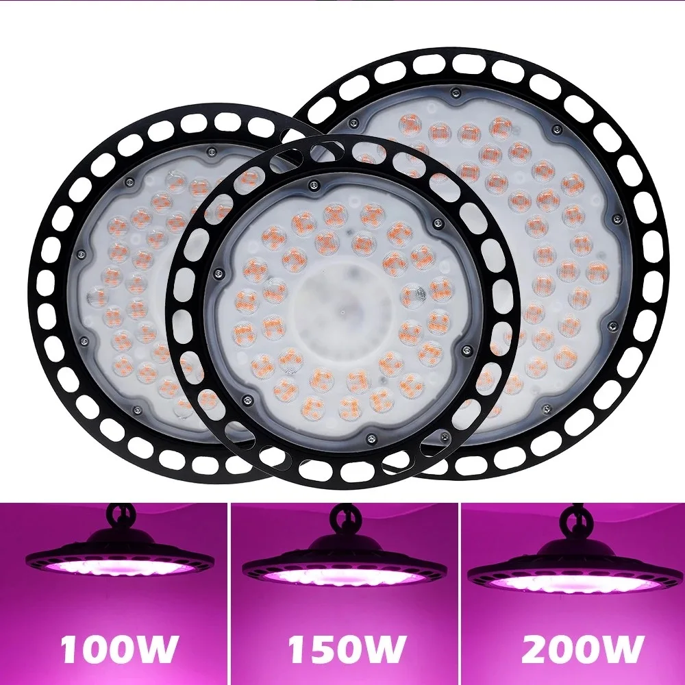 

LED Grow Light 100W 150W 200W Full Spectrum UFO Phyto Lamp IP65 Waterproof for Plant Factory Greenhouse Hydroponic Seedling.