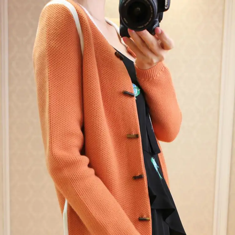 Круглый вырез кашемировый кардиган Женская Толстая куртка узкий вязаный свитер