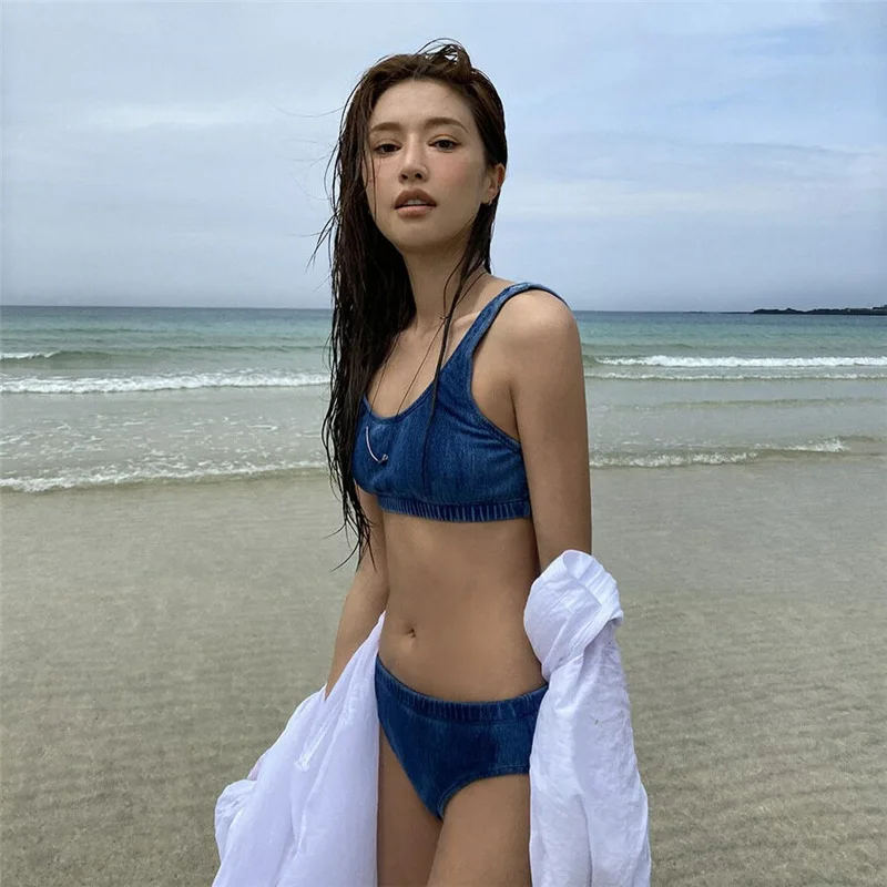 Новинка 2021 купальник из джинсовой ткани с разрезом сексуальный купальник-бикини