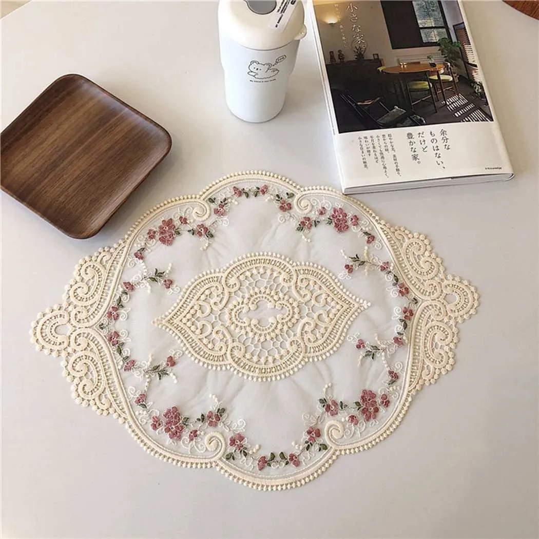 

Retro Lace Embroidery Placemat Coaster kitchen accessories Non-Slip Dining Table Decoration Pads Hollow Craft Coffee Cup Mats