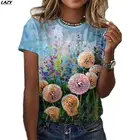 Женская футболка с коротким рукавом, футболка с 3D принтом, картина маслом, круглый вырез, повседневная, свободная, большая, фотография