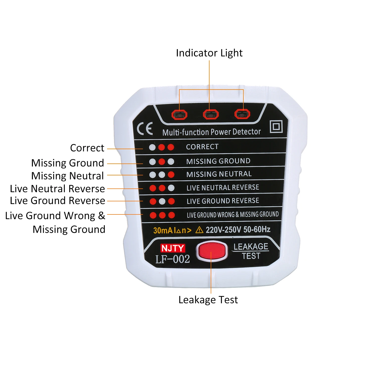 Профессиональный RCD тестер электрической розетки NJTY детектор полярности цепи