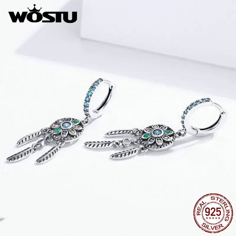 WOSTU Лидер продаж S925 серьги «Ловец снов» Аутентичные 925 Висячие серьги из серебра 925 пробы для женщин Свадебная вечеринка подарок DXE713