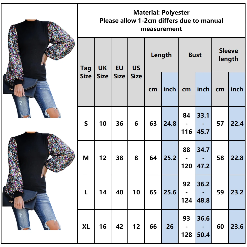 Bling Sequins Lady Tops Blouses Long Sleeve Patchwork Turtleneck Lantern Women And Shirt Autumn Party Office | Женская одежда