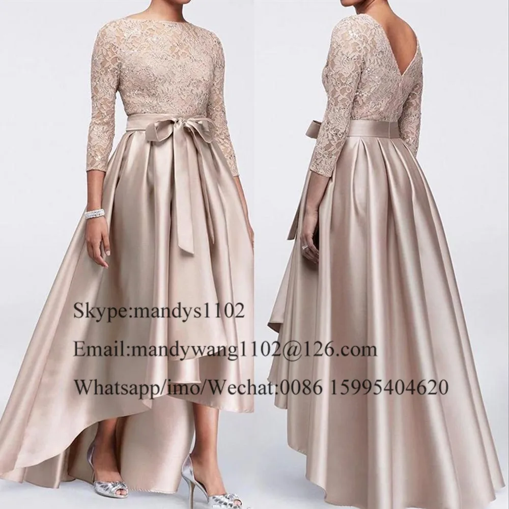 Длинное кружевное платье цвета шампанского для матери невесты с поясом размера