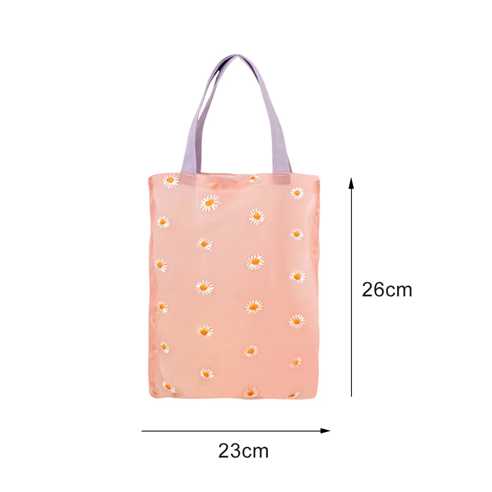 

Summer Flower Daisy Handbag Women Practical Classic Texture Creative Design Chic Organza Totes Mesh Female Beach Holiday Bag
