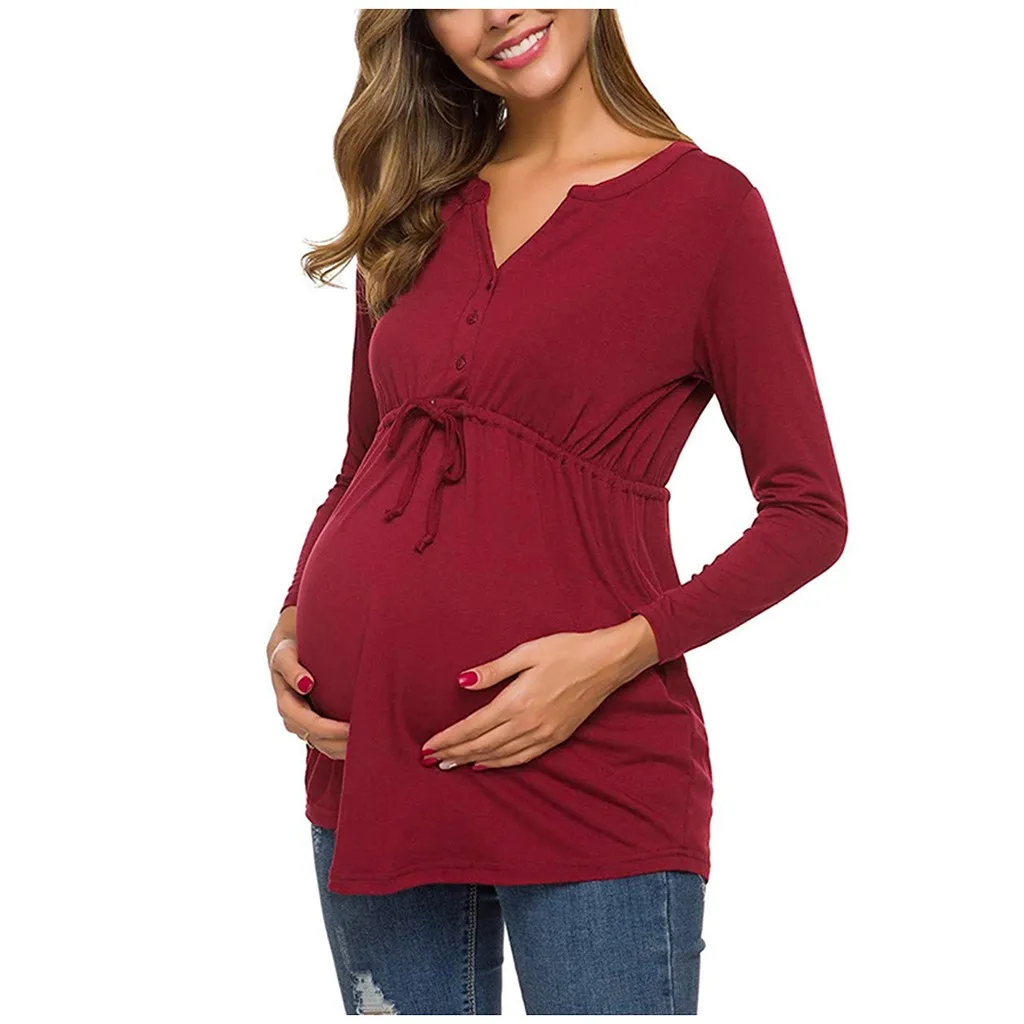 Casual Camiseta Embarazo T Shirt Maternity Maternity Tshirt Women Long Sleeve Solid Nursing Tops T-shirt For Breastfeeding